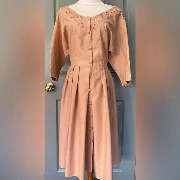 Nilani | Dresses | Nilani Vintage Ramie Cotton Embroidery Floral Cut Work  Buttons Front Dress | Poshmark